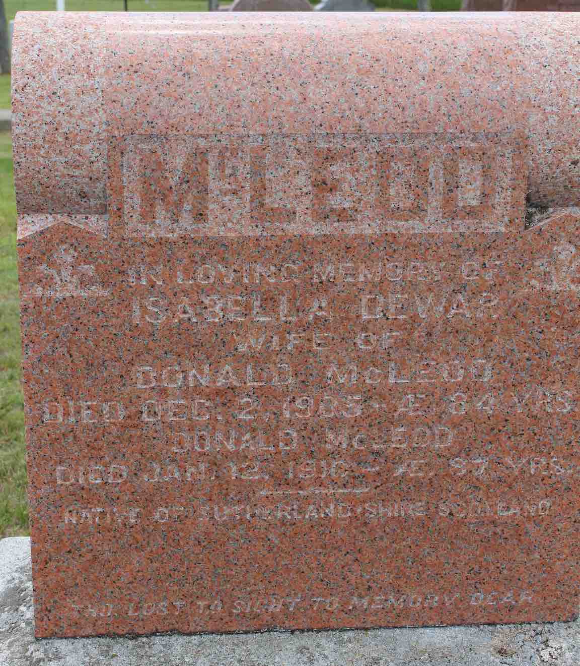 Photo of headstones/Isabella McLellan d 1905 Shaw Protestant Cem, Harrington, QC